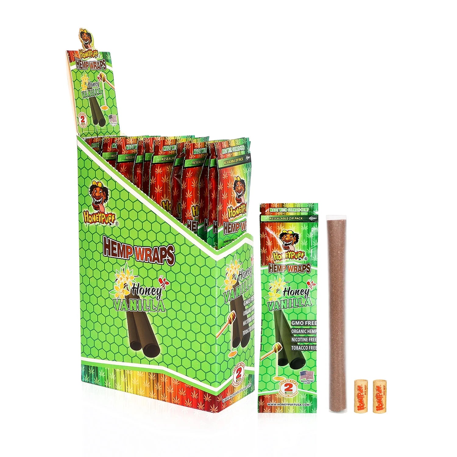 HONEYPUFF  Vainilla  2 Hemp Wraps | 2 Pre rolled tip